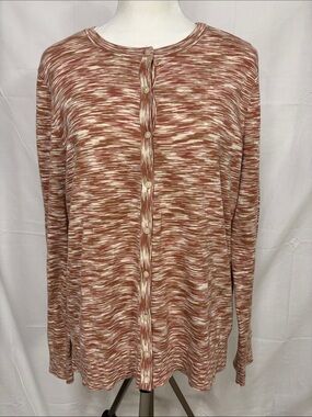 LOFT Marled Rust and Cream Button-Up Cardigan